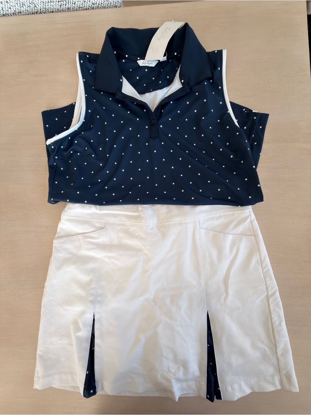 Lady Hagen Navy Polo Tank/Skort Sewith White Polka Dots and White Trim - Medium